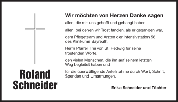 Anzeige von Roland Schneider von Nordbayerischer Kurier