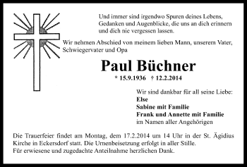 Anzeige von Paul Büchner von Nordbayerischer Kurier