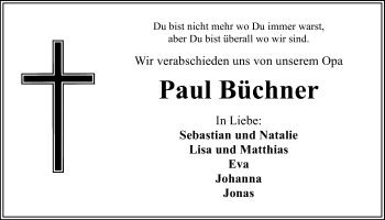 Anzeige von Paul Büchner von Nordbayerischer Kurier