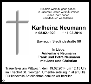 Anzeige von Karlheinz Neumann von Nordbayerischer Kurier