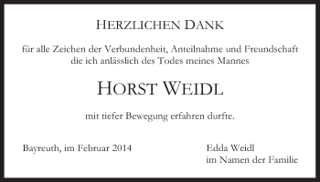 Anzeige von Horst Weidl von Nordbayerischer Kurier