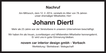 Anzeige von Johann Diertl von Nordbayerischer Kurier