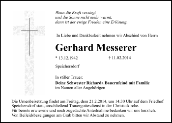 Anzeige von Gerhard Messerer von Nordbayerischer Kurier