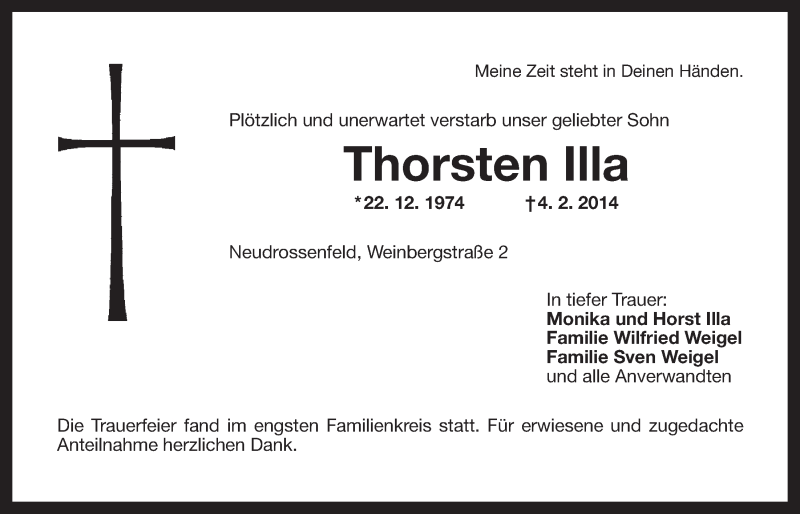  Traueranzeige für Thorsten Illa vom 21.02.2014 aus Nordbayerischer Kurier