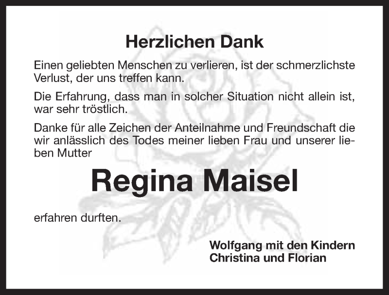  Traueranzeige für Regina Maisel vom 22.02.2014 aus Nordbayerischer Kurier