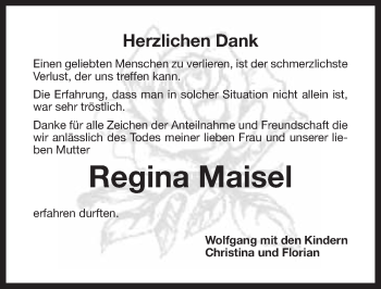 Anzeige von Regina Maisel von Nordbayerischer Kurier