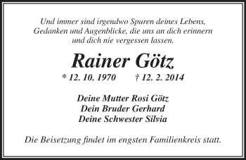 Anzeige von Rainer Götz von Nordbayerischer Kurier