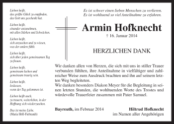 Anzeige von Armin Hofknecht von Nordbayerischer Kurier
