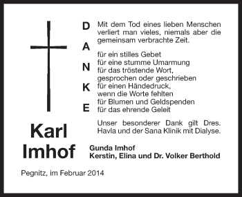 Anzeige von Karl Imhof von Nordbayerischer Kurier