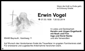 Anzeige von Erwin Vogel von Nordbayerischer Kurier