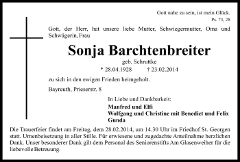 Anzeige von Sonja Barchtenbreiter von Nordbayerischer Kurier