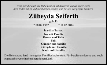 Anzeige von Zübeyda Seiferth von Nordbayerischer Kurier