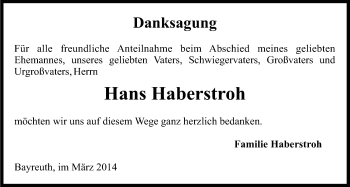 Anzeige von Hans Haberstroh von Nordbayerischer Kurier