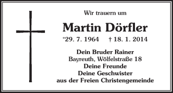 Anzeige von Martin Dörfler von Nordbayerischer Kurier