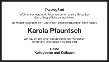 Anzeige von Karola Pfauntsch von Nordbayerischer Kurier