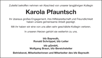 Anzeige von Karola Pfauntsch von Nordbayerischer Kurier