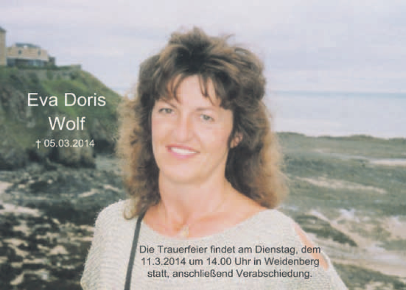  Traueranzeige für Eva Doris Wolf  vom 08.03.2014 aus Nordbayerischer Kurier