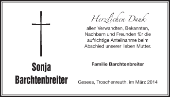 Anzeige von Sonja Barchtenbreiter von Nordbayerischer Kurier