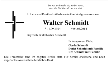 Anzeige von Walter Schmidt von Nordbayerischer Kurier