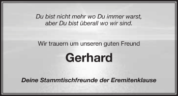 Anzeige von Gerhard Marek von Nordbayerischer Kurier