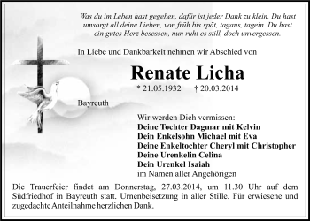 Anzeige von Renate Licha von Nordbayerischer Kurier