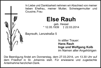 Anzeige von Else Rauh von Nordbayerischer Kurier