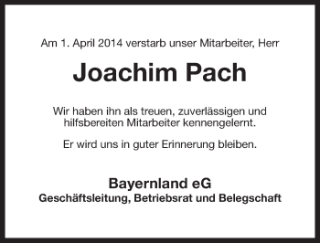 Anzeige von Joachim Pach von Nordbayerischer Kurier