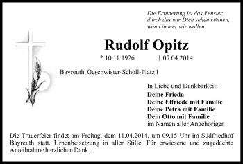 Anzeige von Rudolf Opitz von Nordbayerischer Kurier