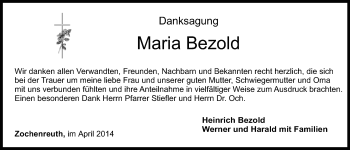 Anzeige von Maria Bezold von Nordbayerischer Kurier