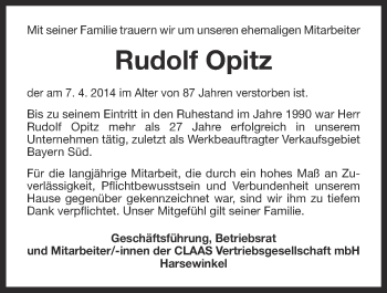 Anzeige von Rudolf Opitz von Nordbayerischer Kurier