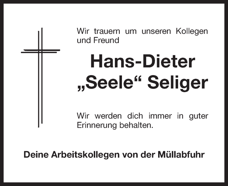  Traueranzeige für Dieter Seliger vom 17.04.2014 aus Nordbayerischer Kurier