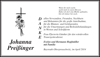 Anzeige von Johanna Preißinger von Nordbayerischer Kurier