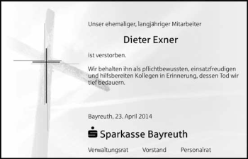 Anzeige von Dieter Exner von Nordbayerischer Kurier