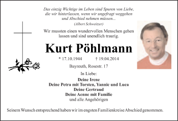 Anzeige von Kurt Pöhlmann von Nordbayerischer Kurier