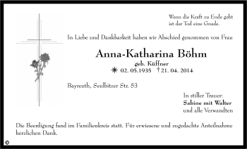 Anzeige von Anna-Katharina Böhm von Nordbayerischer Kurier
