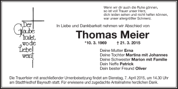 Anzeige von Thomas Meier von Nordbayerischer Kurier