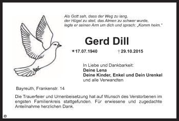 Anzeige von Gerd Dill von Nordbayerischer Kurier