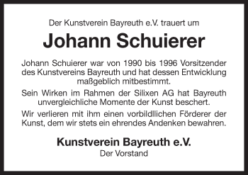 Anzeige von Johann Schuierer von Nordbayerischer Kurier