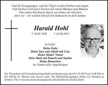 Anzeige von Harald Hohl von Nordbayerischer Kurier