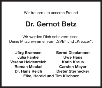 Anzeige von Gernot Betz von Nordbayerischer Kurier