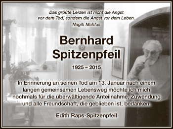 Anzeige von Bernhard Spitzenpfeil von Nordbayerischer Kurier