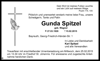 Anzeige von Gunda Spitzel von Nordbayerischer Kurier