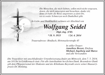 Anzeige von Wolfgang Seidel von Nordbayerischer Kurier