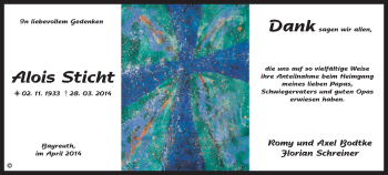 Anzeige von Alois Sticht von Nordbayerischer Kurier