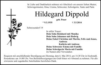 Anzeige von Hildegard Dippold von Nordbayerischer Kurier