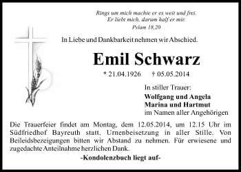 Anzeige von Emil Schwarz von Nordbayerischer Kurier