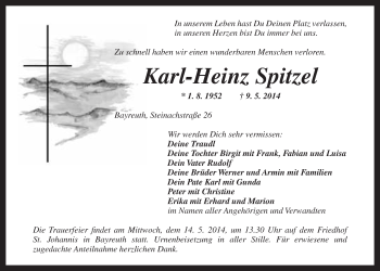 Anzeige von Karl-Heinz Spitzel von Nordbayerischer Kurier