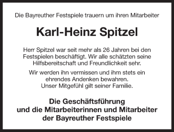 Anzeige von Karl-Heinz Spitzel von Nordbayerischer Kurier