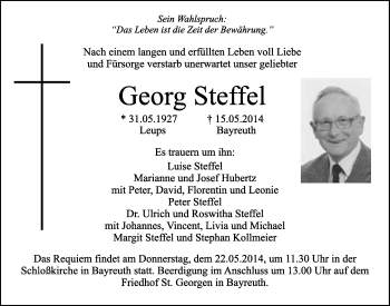 Anzeige von Georg Steffel von Nordbayerischer Kurier