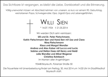 Anzeige von Willi Sien von Nordbayerischer Kurier